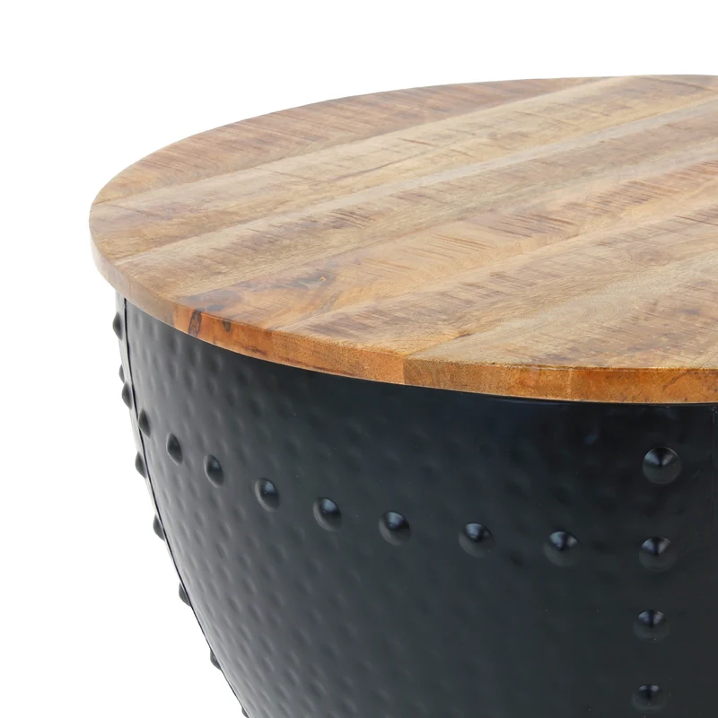 Couchtisch Ø 61x39 cm Schwarz aus Metall und Mangoholz WOMO-Design
