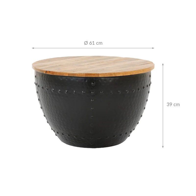 Couchtisch Ø 61x39 cm Schwarz aus Metall und Mangoholz WOMO-Design