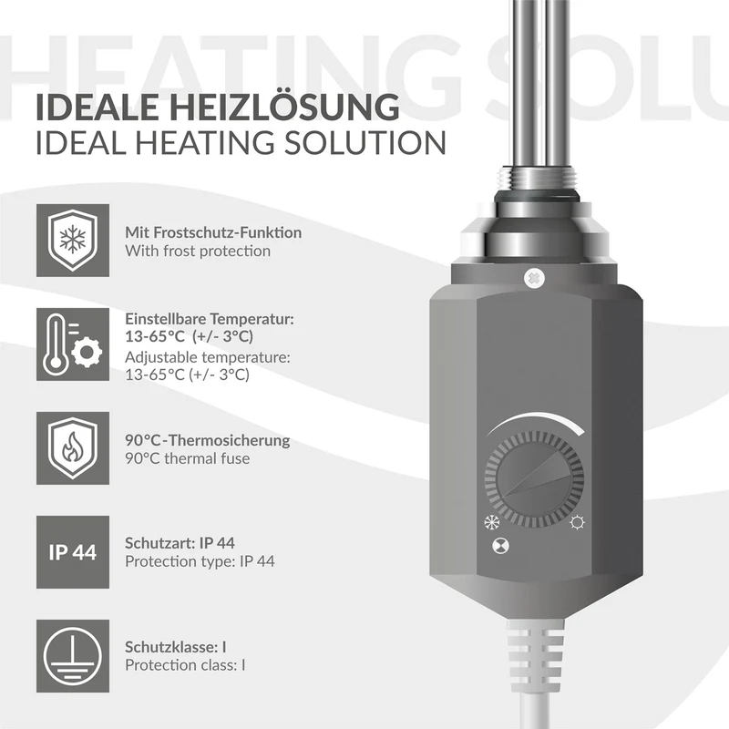 Elektrischer Badheizkörper mit Heizstab 900W 400x1800 mm Anthrazit gerade mit Seitenanschluss LuxeBath