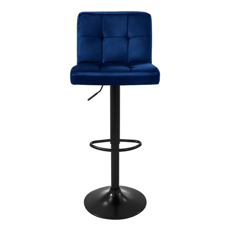 4er Set Barhocker Blau Samtbezug mit Rückenlehne und Fußstütze höhenverstellbar 63-83cm ML-Design