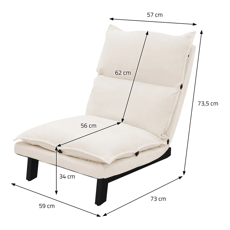 ML-Design | Bodenstuhl gepolstert mit verstellbarer Rückenlehne und robustes Stahlgestell, 73x59x73,5 cm, Leinenbezug Bodensessel