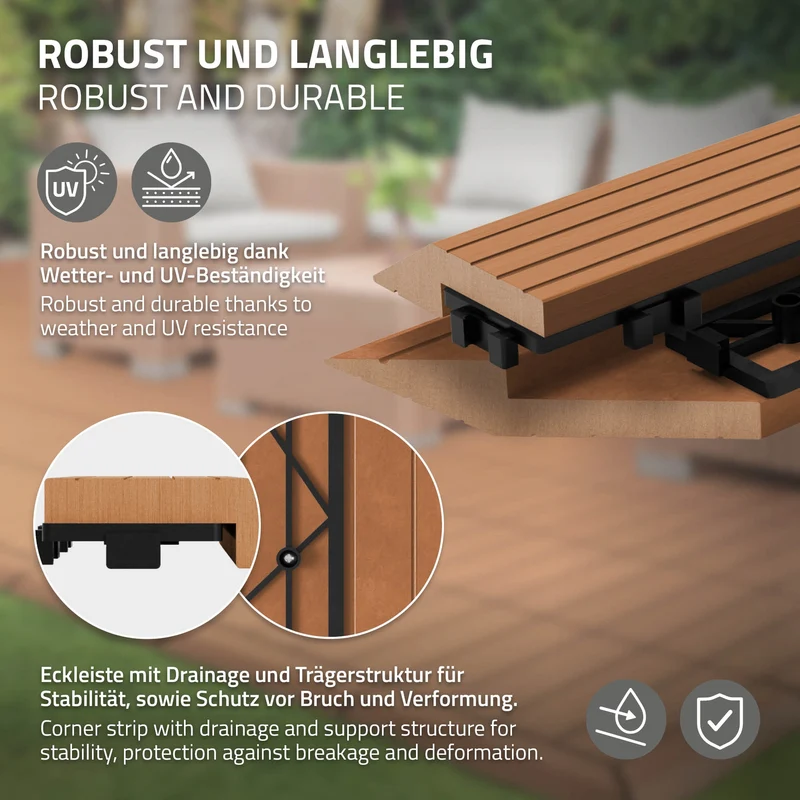 ML-Design | WPC Abschlussleiste mit Klicksystem & Drainage für WPC Bodenfliese, Ecke / Gerade
