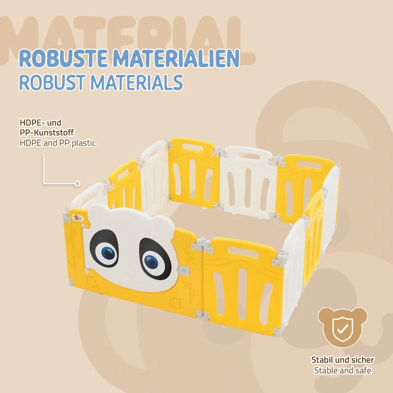 Joyz | Laufgitter Baby Laufstall Faltbar, aus HDPE- und PP-Kunststoff, Weiß-Gelb Panda, Krabbelgitter Babyzaun Kinderlaufstall