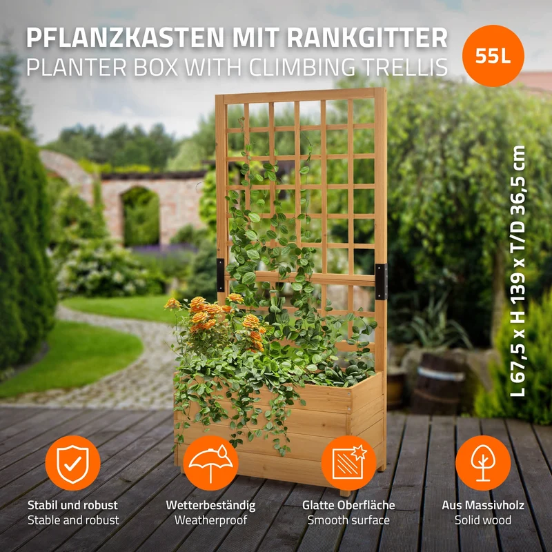 ML-Design | Pflanzkasten mit Rankgitter aus Holz Braun Pflanzkübel Blumenkübel mit Spalier
