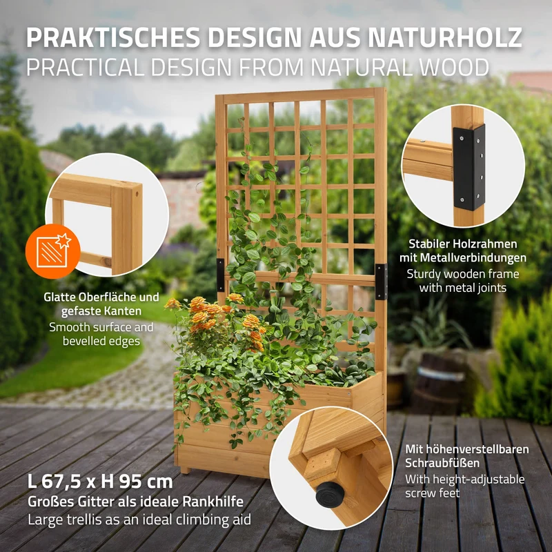ML-Design | Pflanzkasten mit Rankgitter aus Holz Braun Pflanzkübel Blumenkübel mit Spalier