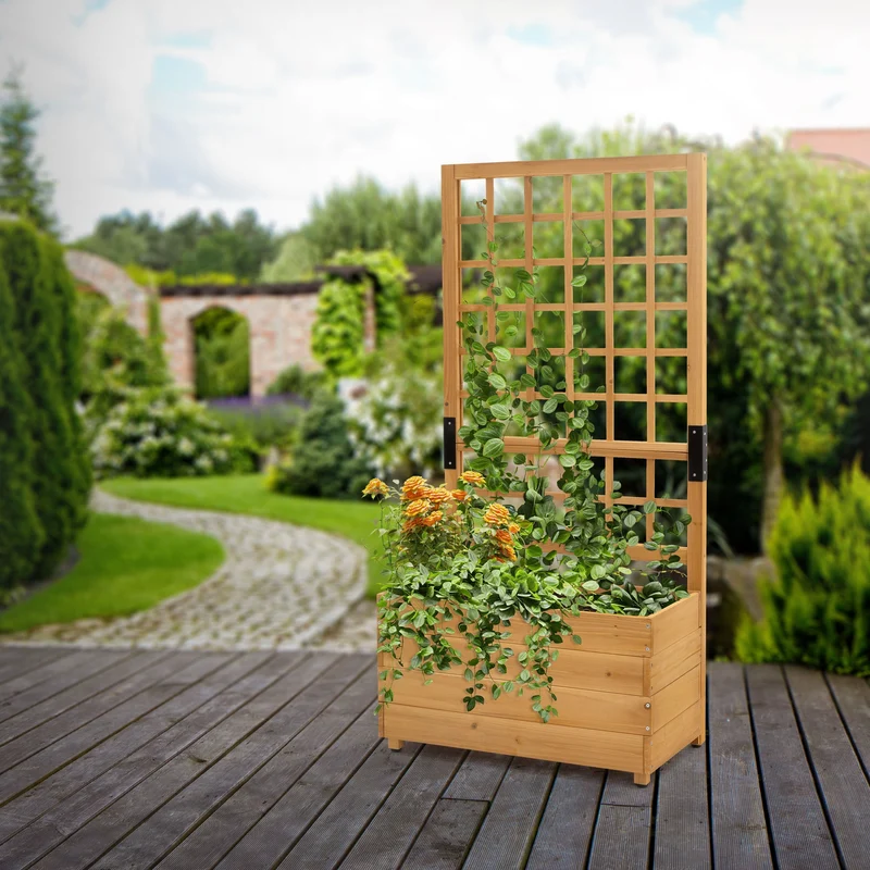 ML-Design | Pflanzkasten mit Rankgitter aus Holz Braun Pflanzkübel Blumenkübel mit Spalier