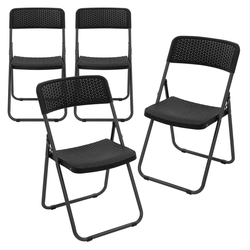 ECD Germany | Balkonstuhl Set Klappbar 51x46x82 cm, aus Stahl, PP-Kunststoff, Schwarz, Rattan-Optik Bistrostuhl Gartenstuhl Campingstuhl