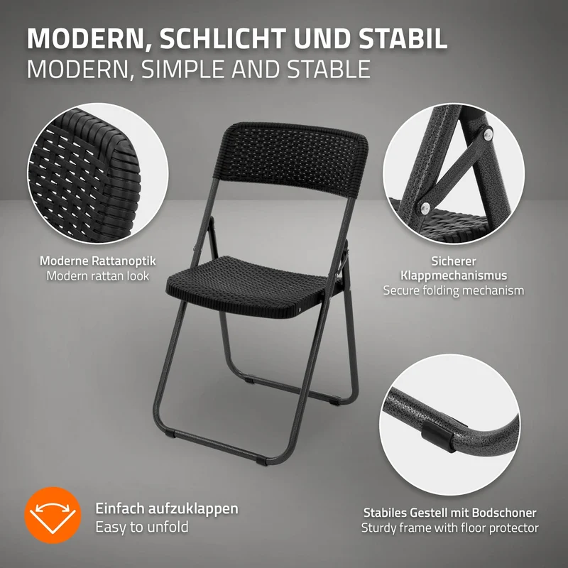 ECD Germany | Balkonstuhl Set Klappbar 51x46x82 cm, aus Stahl, PP-Kunststoff, Schwarz, Rattan-Optik Bistrostuhl Gartenstuhl Campingstuhl