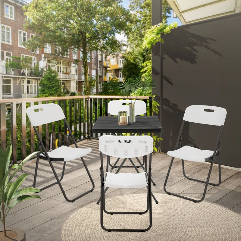 ECD Germany | Balkonstuhl Set Klappbar 85,5×46×54,5 cm, aus Kunststoff, Stahl, Weiß, Bistrostuhl Gartenstuhl Campingstuhl