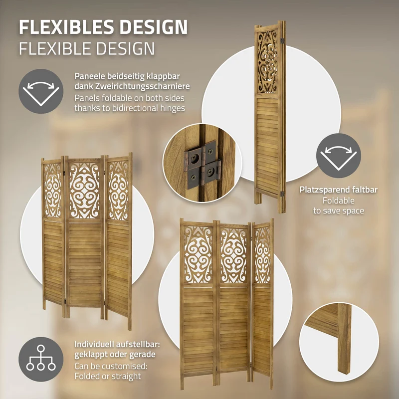 ML-Design | Paravent Raumteiler 3 teilig faltbar, aus Holz, Raumtrenner Trennwand Stellwand