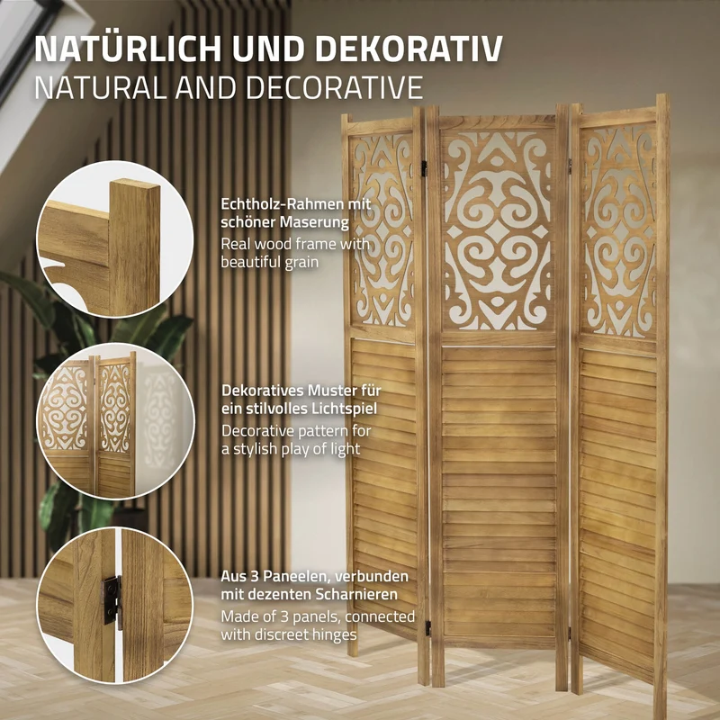 ML-Design | Paravent Raumteiler 3 teilig faltbar, aus Holz, Raumtrenner Trennwand Stellwand