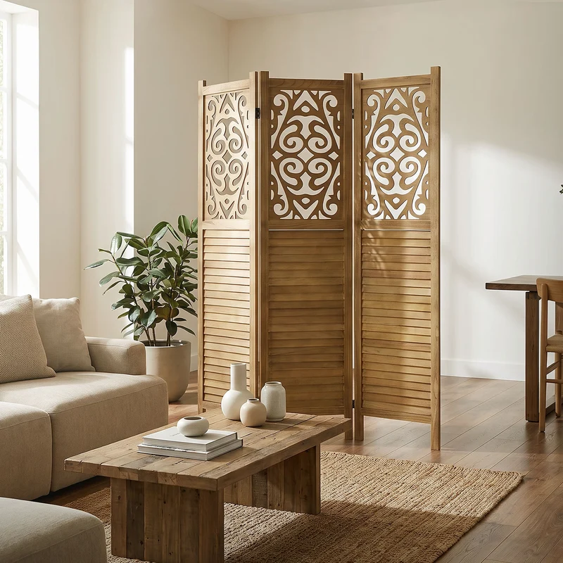 ML-Design | Paravent Raumteiler 3 teilig faltbar, aus Holz, Raumtrenner Trennwand Stellwand