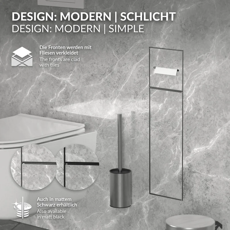 LuxeBath | Unterputz-Schrankmodul befliesbar mit Klappe 60x20x14cm, aus Edelstahl, WC Wandnische, Einbauschrank