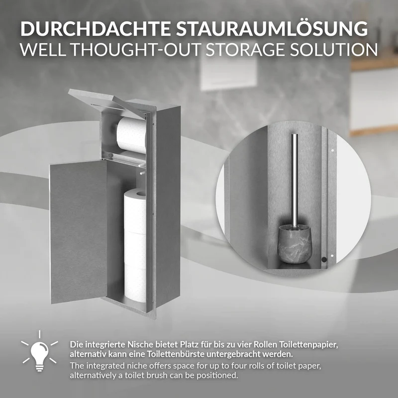 LuxeBath | Unterputz-Schrankmodul befliesbar mit Klappe 60x20x14cm, aus Edelstahl, WC Wandnische, Einbauschrank