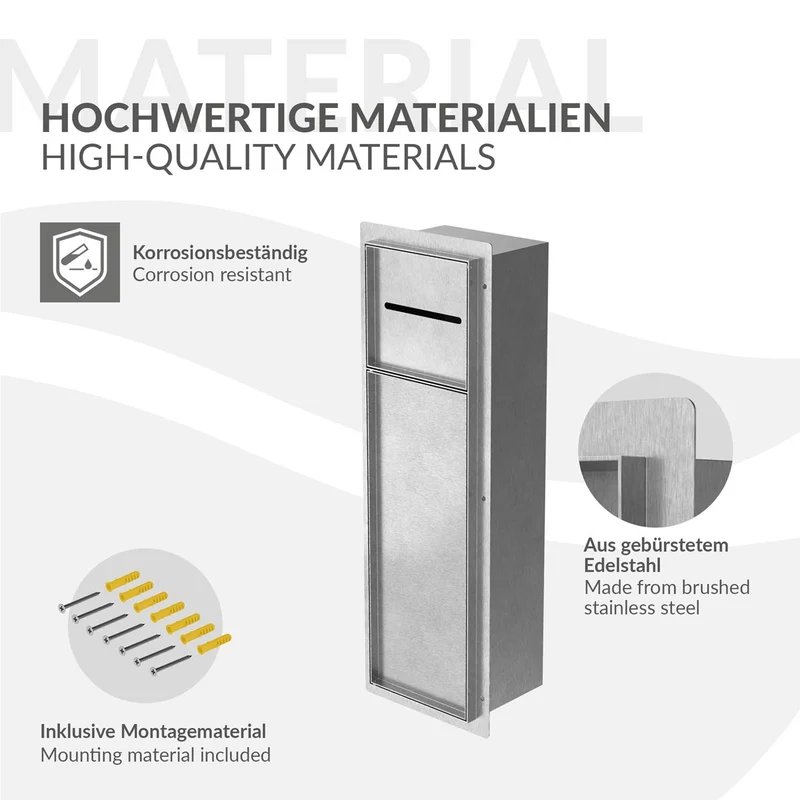LuxeBath | Unterputz-Schrankmodul befliesbar mit Klappe 60x20x14cm, aus Edelstahl, WC Wandnische, Einbauschrank