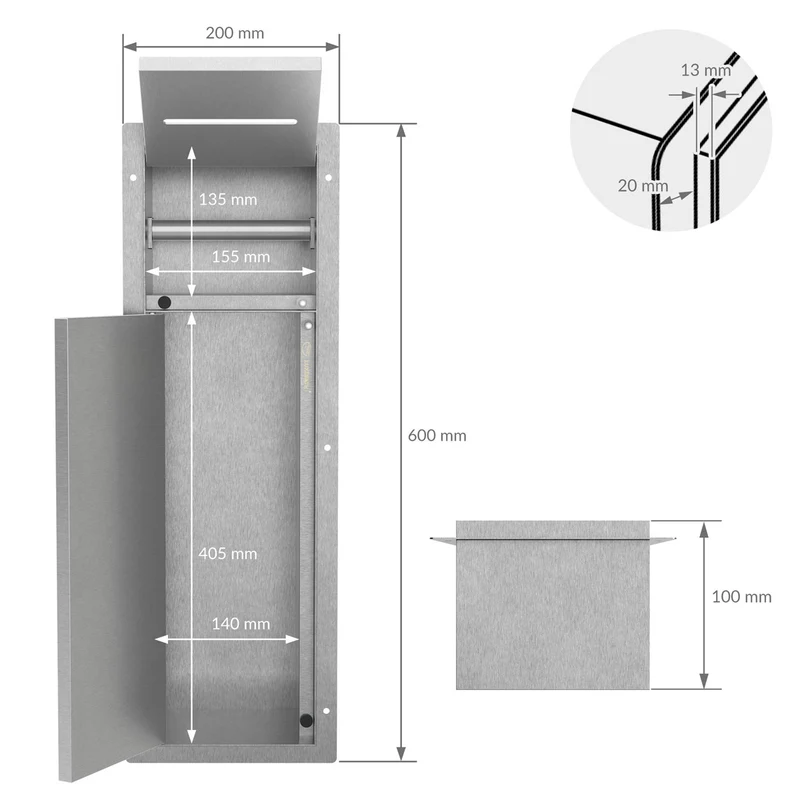 LuxeBath | Unterputz-Schrankmodul befliesbar mit Klappe 60x20x14cm, aus Edelstahl, WC Wandnische, Einbauschrank