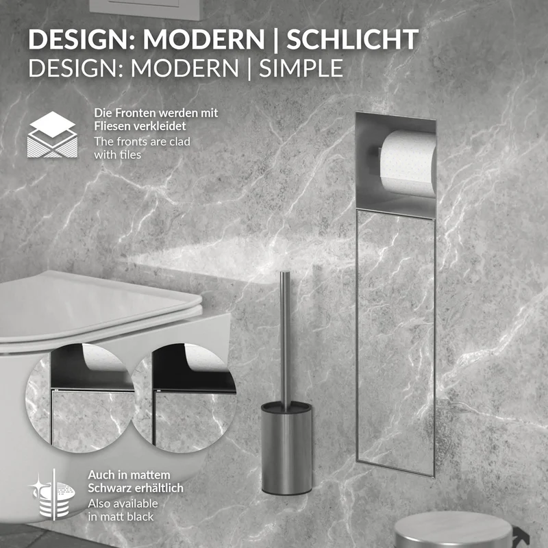 LuxeBath | Unterputz-Schrankmodul befliesbar 60x20x14cm, aus Edelstahl, WC Wandnische, Einbauschrank