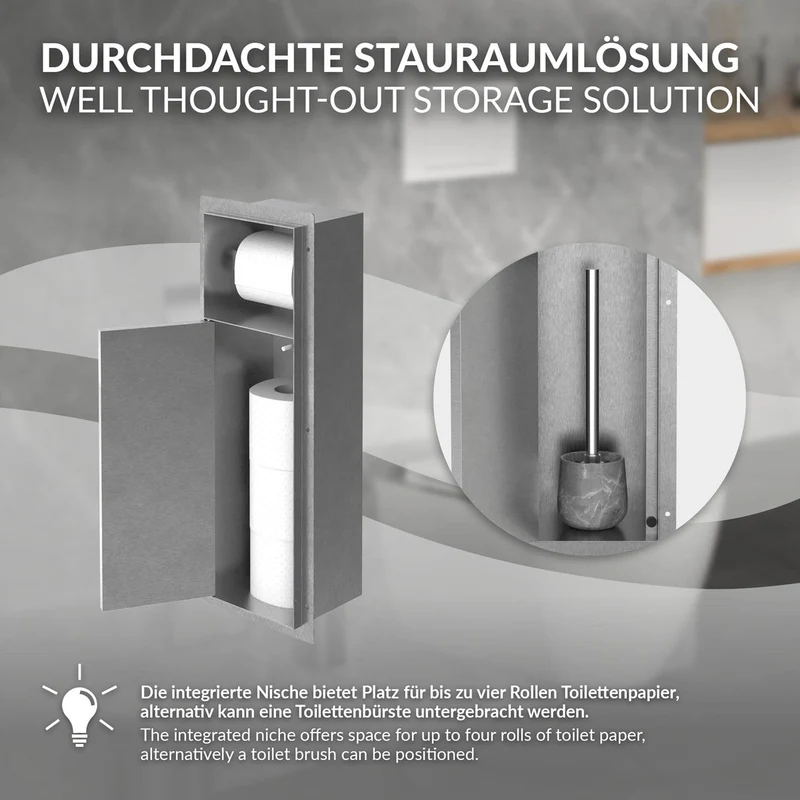 LuxeBath | Unterputz-Schrankmodul befliesbar 60x20x14cm, aus Edelstahl, WC Wandnische, Einbauschrank