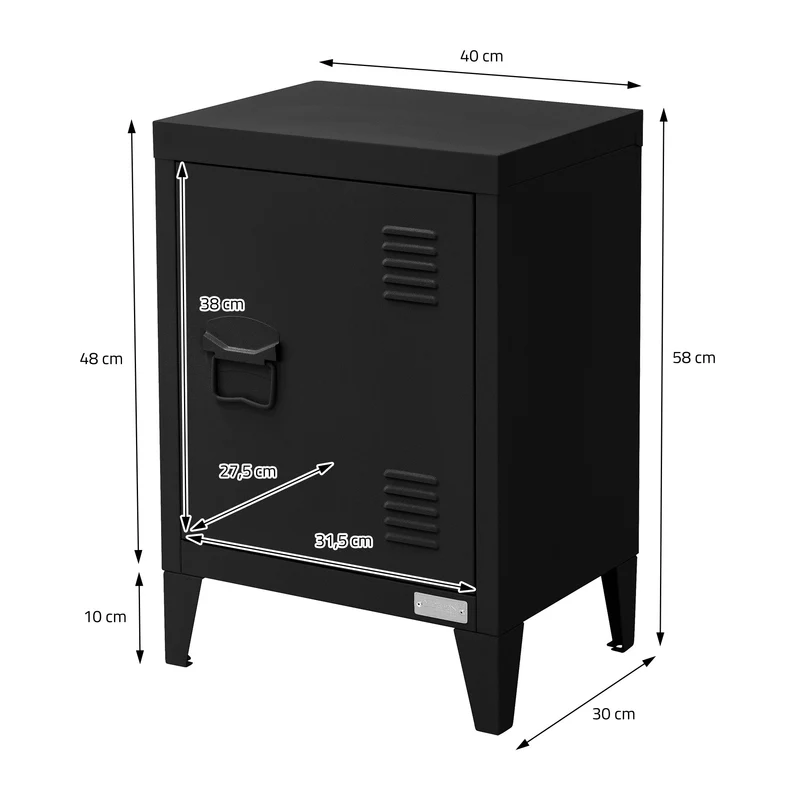 ML-Design | Nachttisch mit verstellbarer Regalboden, 40x30x58 cm, aus Stahl, Nachtkommode Nachtschrank Metallschrank