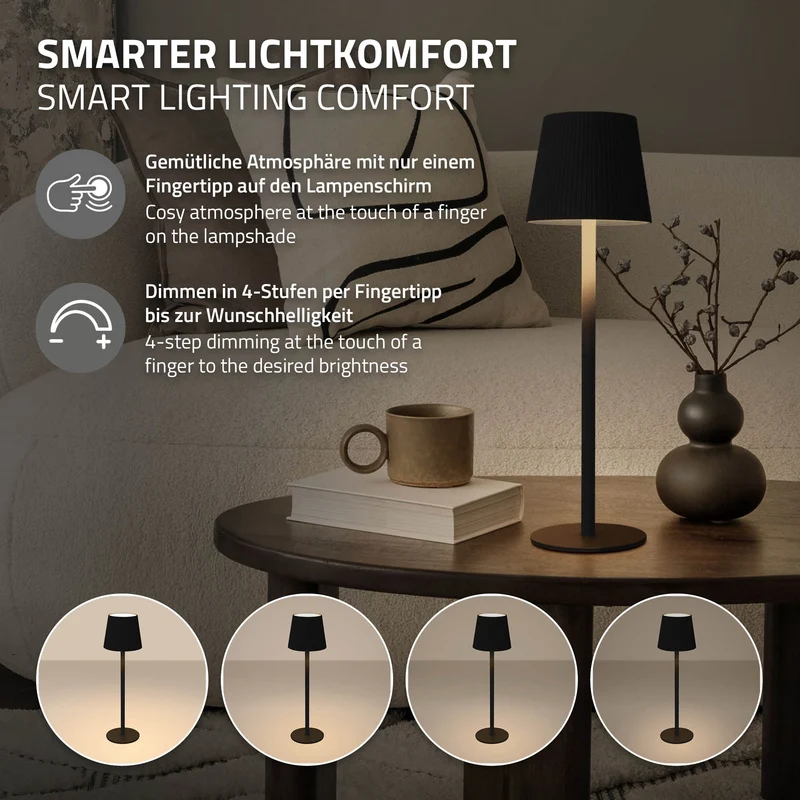 ML-Design | LED Tischlampe kabellos mit Touch, Akku & USB-C, Ø10x36cm, Tischleuchte Schreibtischlampe Leselampe LED Lampe