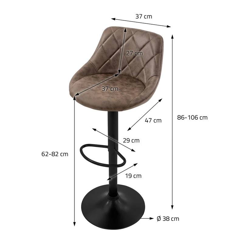 4er Set Barhocker Braun Kunstlederbezug mit Rückenlehne und Fußstütze höhenverstellbar 62-82 cm ML-Design