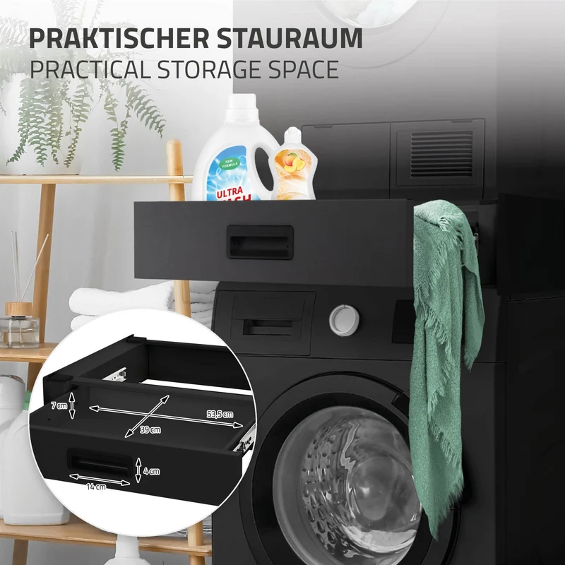 Zwischenbaurahmen für Waschmaschine Verbindungsrahmen mit Schublade 60,5x54 cm in Schwarz ML-Design