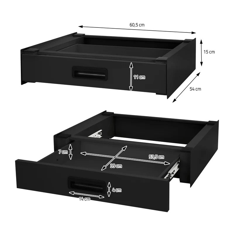 Zwischenbaurahmen für Waschmaschine Verbindungsrahmen mit Schublade 60,5x54 cm in Schwarz ML-Design