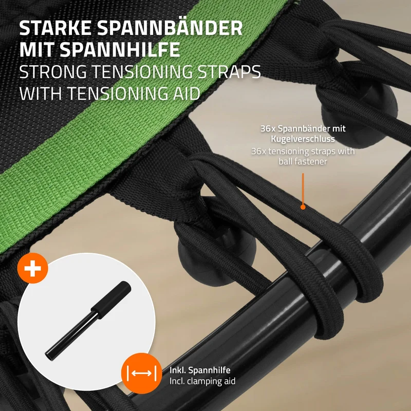 HAUKI | Trampolin mit höhenverstellbarer Haltegriff, Ø102/122 cm, aus Stahl Schwarz-Grün bis 150kg, Bodentrampolin für Zuhause