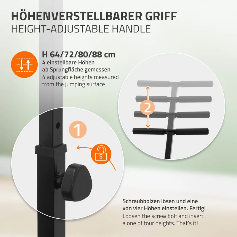 HAUKI | Trampolin mit höhenverstellbarer Haltegriff, Ø102/122 cm, aus Stahl Schwarz-Grün bis 150kg, Bodentrampolin für Zuhause