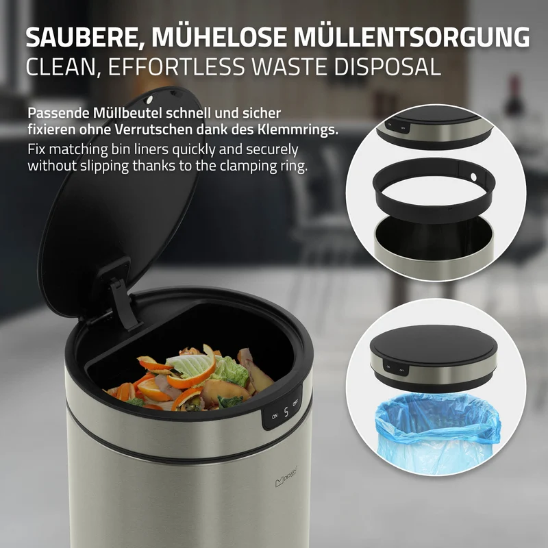 ML-Design | Mülleimer mit Sensor, Automatisches Öffnen & Schließen, 30/40L rund aus Edelstahl, Abfalleimer für Küche und Büro