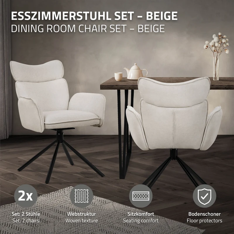 ML-Design | Esszimmerstuhl Set mit Metallbeinen Rücken- & Armlehne 63x68x89 cm, bis 120 kg, Küchenstuhl Wohnzimmerstuhl Polsterstuhl