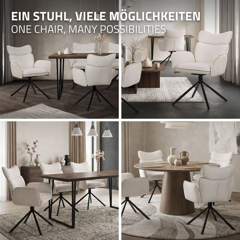ML-Design | Esszimmerstuhl Set mit Metallbeinen Rücken- & Armlehne 63x68x89 cm, bis 120 kg, Küchenstuhl Wohnzimmerstuhl Polsterstuhl