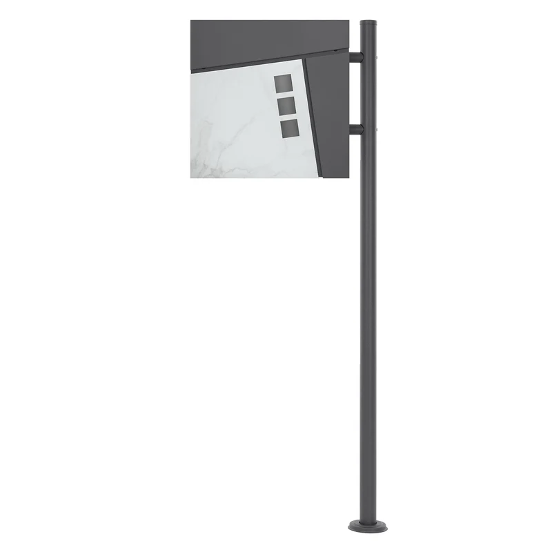 Standbriefkasten mit Zeitungsfach 37x36,5x11 cm Anthrazit/Weiß-Marmoroptik aus Stahl ML-Design, Modernes Asymetrisches Design, Standhöhe 120 cm Anthrazit