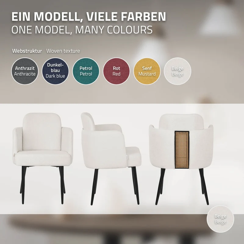 ML-Design | Esszimmerstuhl mit Metallbeinen Rücken- & Armlehne 59x86x59 cm, bis 120 kg, Wohnzimmerstuhl Polsterstuhl