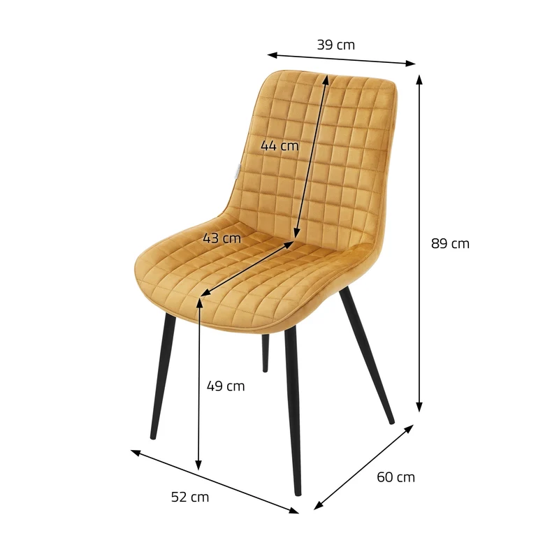 Esszimmerstuhl 4er Set Senfgelb mit Samtbezug und Stahlbeinen Küchenstuhl mit Rückenlehne ML-Design