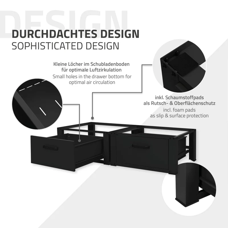 Waschmaschinen Untergestell Unterschrank doppel 128x53,5x31,5 cm mit Schublade in Schwarz ML-Design