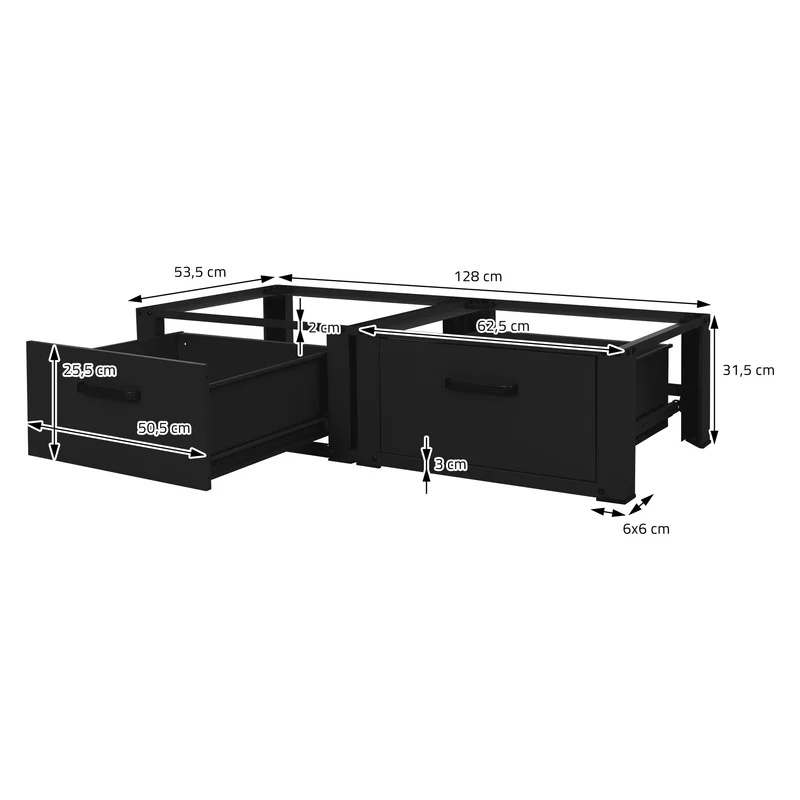 Waschmaschinen Untergestell Unterschrank doppel 128x53,5x31,5 cm mit Schublade in Schwarz ML-Design