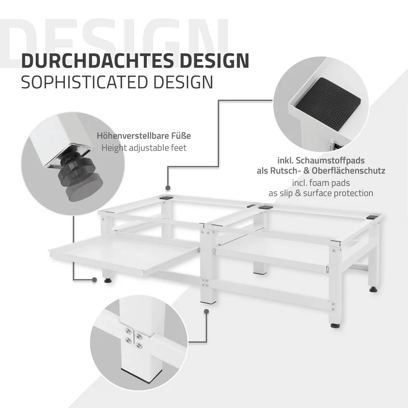 Waschmaschinen Untergestell Unterschrank doppel 122x53,5x37 cm mit ausziehbarer Ablage in Weiß ML-Design