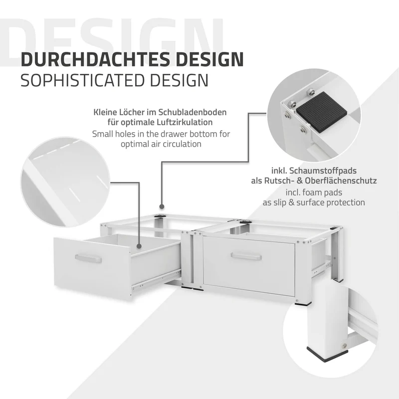 Waschmaschinen Untergestell Unterschrank doppel 128x53,5x31,5 cm mit 2 Schubladen in Weiß ML-Design