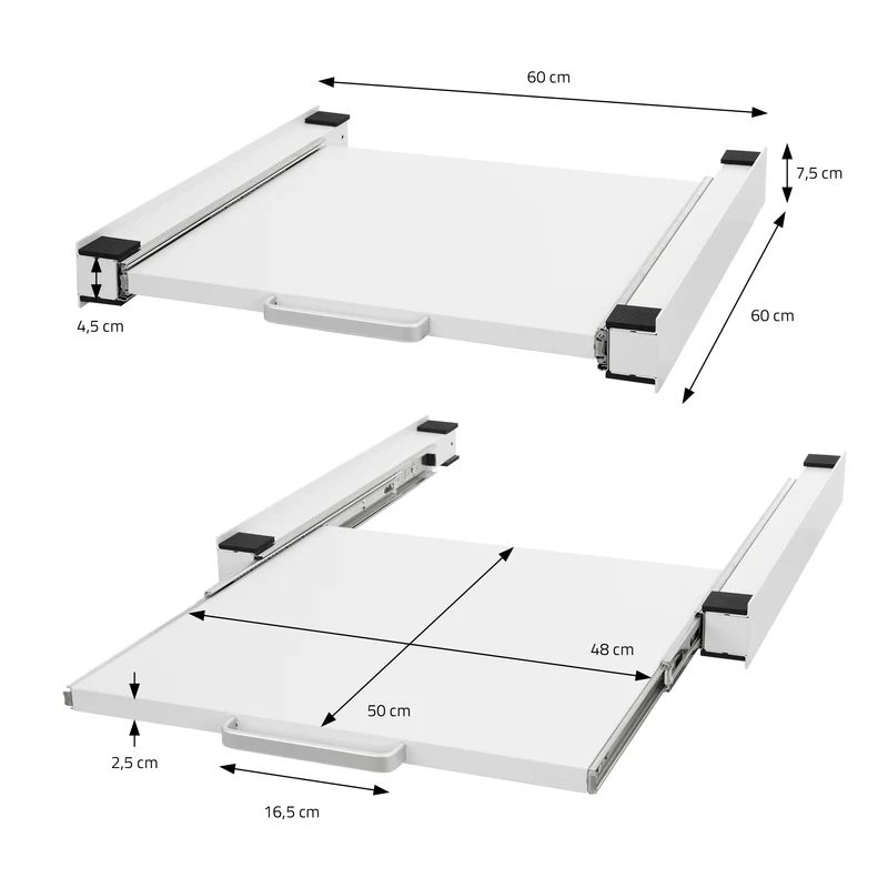 Zwischenbaurahmen für Waschmaschine Verbindungsrahmen mit ausziehbarer Ablage 60x60 cm in Weiß ML-Design