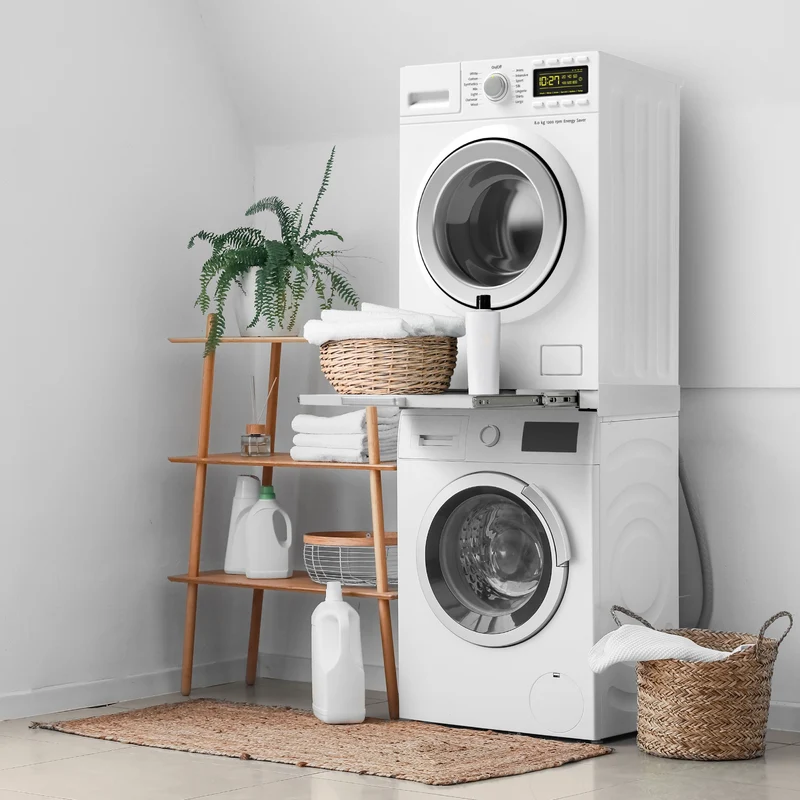 Zwischenbaurahmen für Waschmaschine Verbindungsrahmen mit ausziehbarer Ablage 60x60 cm in Weiß ML-Design