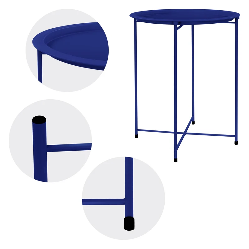 Beistelltisch rund Ø 46x51 cm Blau aus Metall mit Tablett ML-Design