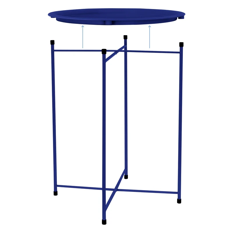 Beistelltisch rund Ø 46x51 cm Blau aus Metall mit Tablett ML-Design