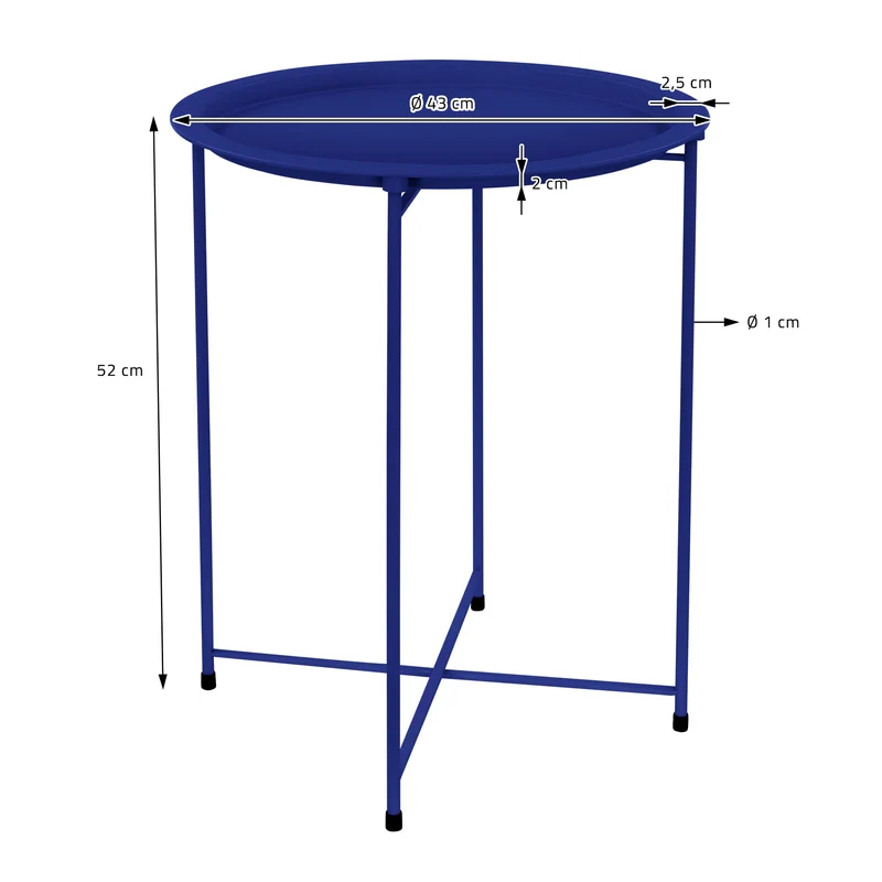 Beistelltisch rund Ø 46x51 cm Blau aus Metall mit Tablett ML-Design
