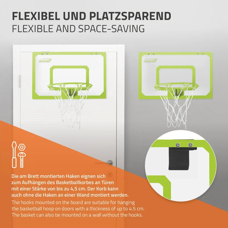 Basketballkorb Set mit 3 Bällen 58x40 cm Grün aus Nylon und Kunststoff