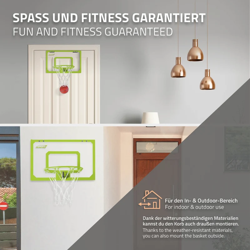 Basketballkorb Set mit 3 Bällen 58x40 cm Grün aus Nylon und Kunststoff