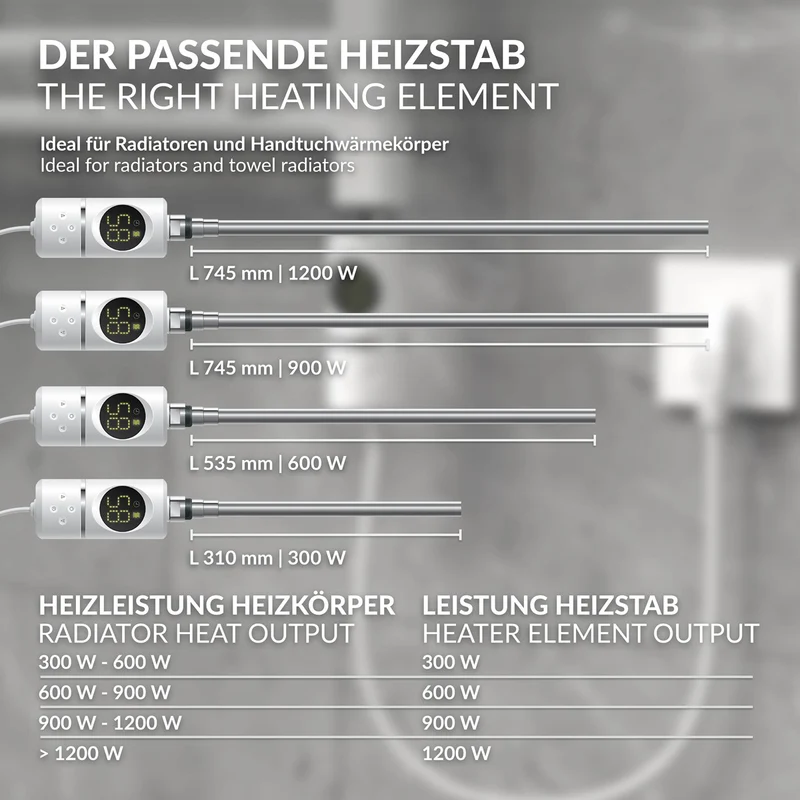 Heizstab 900W Weiß mit Thermostat und LCD Bildschirm LuxeBath