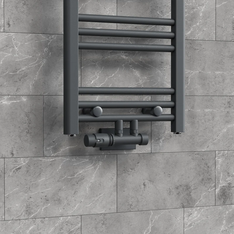 Ventil Armaturen Set Multiblock Anthrazit Eckform inkl. Thermostatkopf LuxeBath