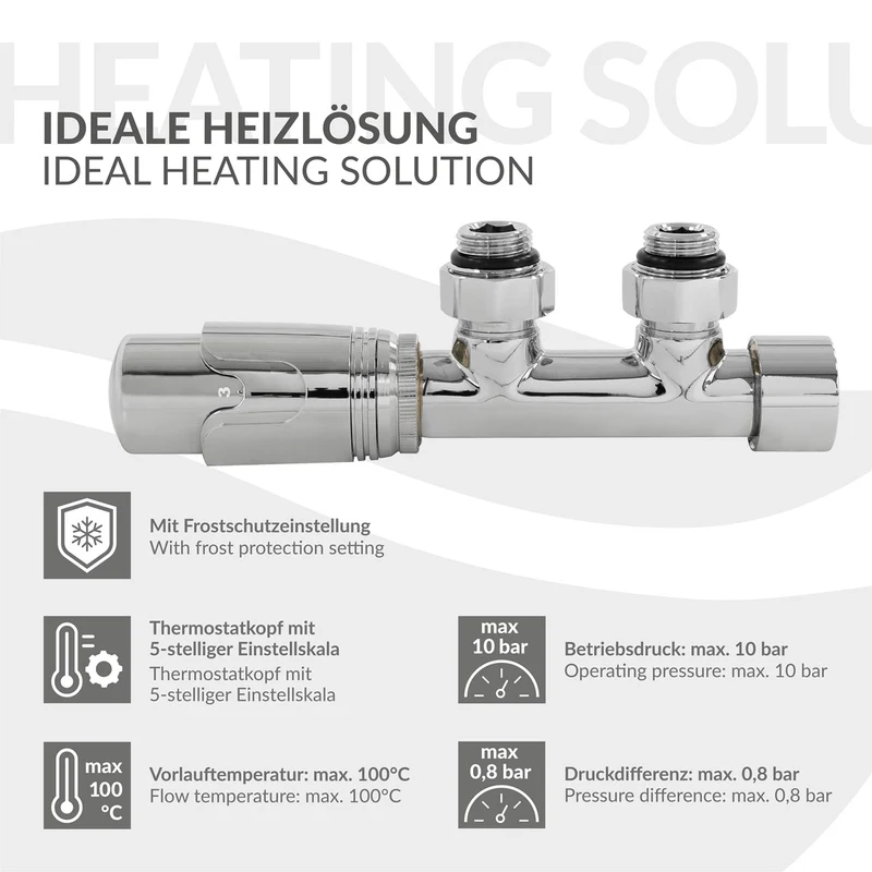 Ventil Armaturen Set Multiblock Chrome Eckform inkl. Thermostatkopf LuxeBath