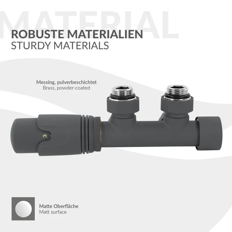 Ventil-Armaturen Set Multiblock Anthrazit Eckform inkl. Thermostatkopf LuxeBath